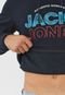 Blusa de Moletom Flanelada Fechada Jack & Jones Lettering Azul-Marinho - Marca Jack & Jones