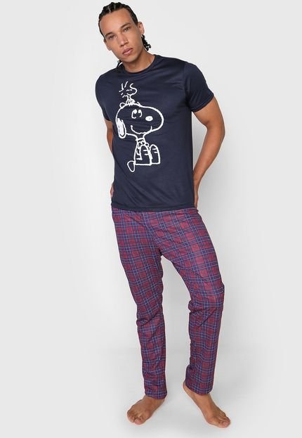 Pijama Snoopy Estampado Xadrez Azul-Marinho/Vermelho - Marca Snoopy
