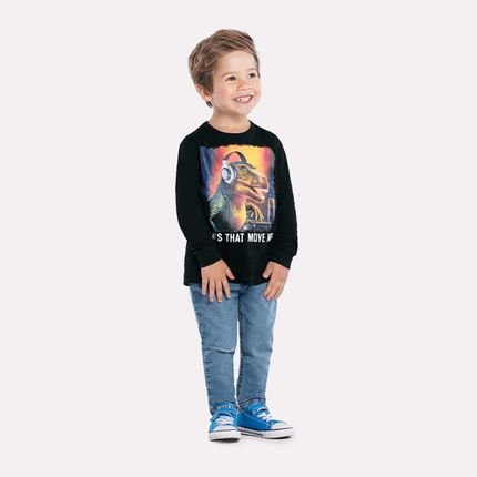 Camiseta Infantil Menino com Estampa de Dinossauro Kyly Preto - Marca Kyly