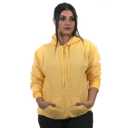 Moletom Canguru Blusa de Frio com Capuz Lisa Feminino cor Amarelo - Marca Ipê Mulato