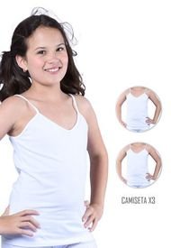 Combo X3 Camiseta Esqueleto Niña Tiras Blanco Santana