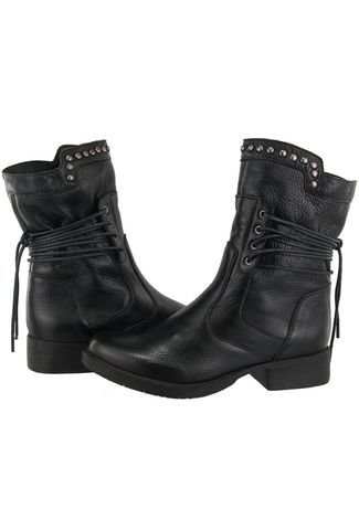 Bota Coturno Feminino em Couro Ravy Store Despojado Preto