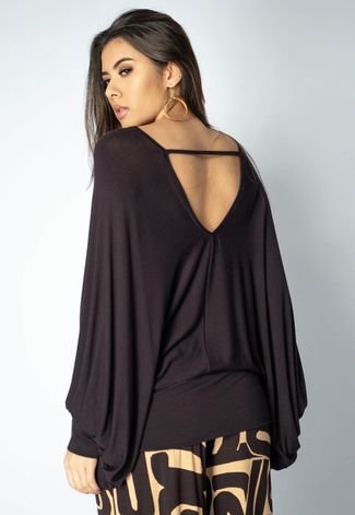 Blusa Moicana Amazonia Vital Malha Morcego Preta