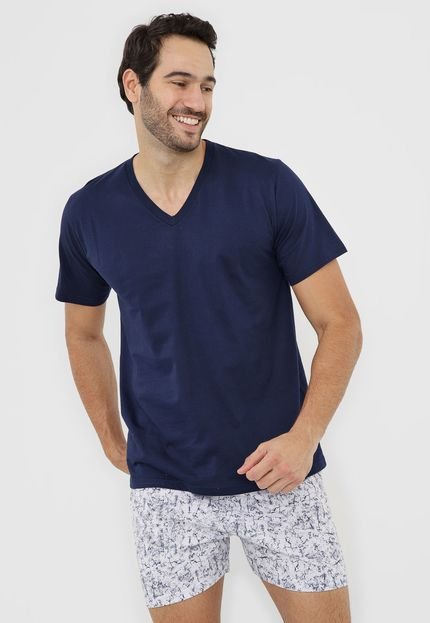 Pijama Pzama Estampado Azul-Marinho/Branco - Marca Pzama