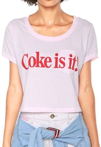 Camiseta Cropped Coca-Cola Jeans Bolso Rosa