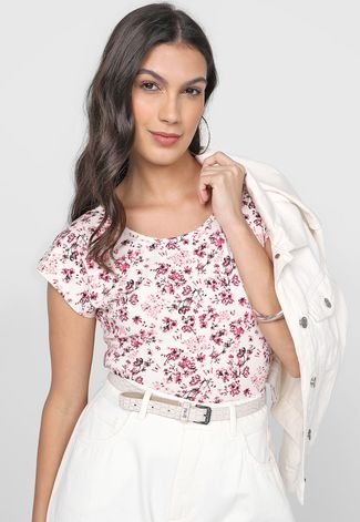 Blusa Naif Floral Off-White/Rosa