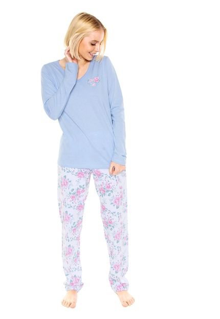 Pijama Mundo do Sono Bordado Azul/Branco - Marca Mundo do Sono