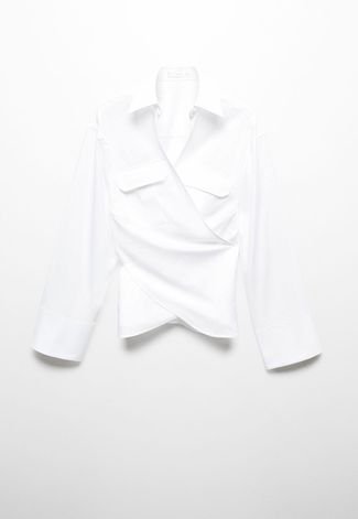 Camisa Cropped Mango Transpassada Branca