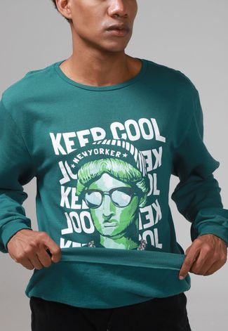 Blusa de Moletom Flanelada Fechada Forever 21 Keep Cool Verde