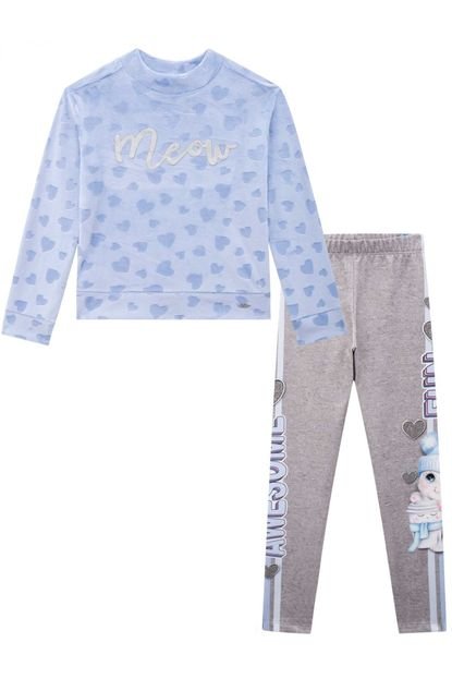 Conjunto Infantil Kukiê Legging e Blusão Meow  Azul - Marca Le Petit Kukiê