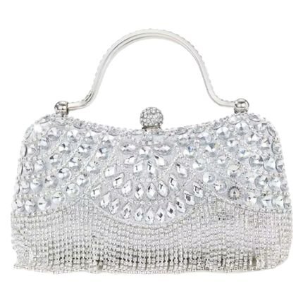 Bolsa Clutch Liage Festa Casamento Pedraria Pedra Brilhante Strass Brilho Franja e Metal Prata - Marca Liage