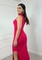Vestido Midi Canelado Detalhe Pescoço Mayara Pink - Marca Cia do Vestido