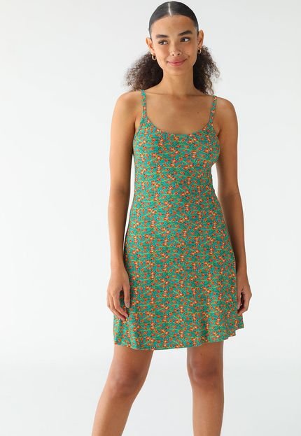 Vestido Canelado Lez a Lez Curto Floral Verde - Marca Lez a Lez