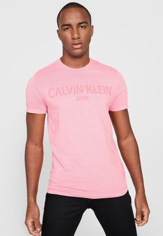 Camiseta Calvin Klein Jeans Lettering Rosa