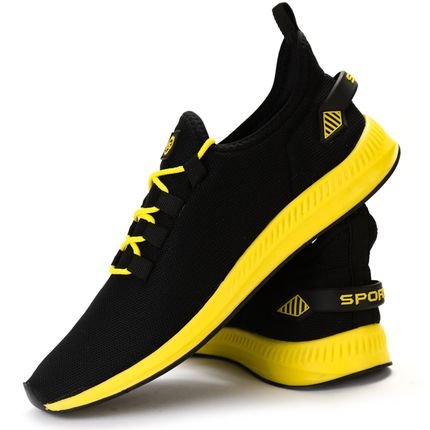 Tênis Caminhada Sneaker Rebento Artigos Chicago Sport Preto e Amarelo - Marca Rebento