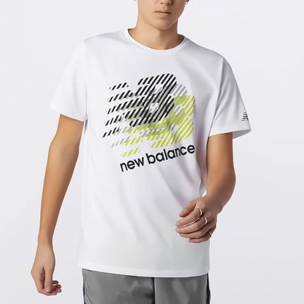 Camiseta New Balance Heathertech Estampada Branco/Verde - Marca New Balance