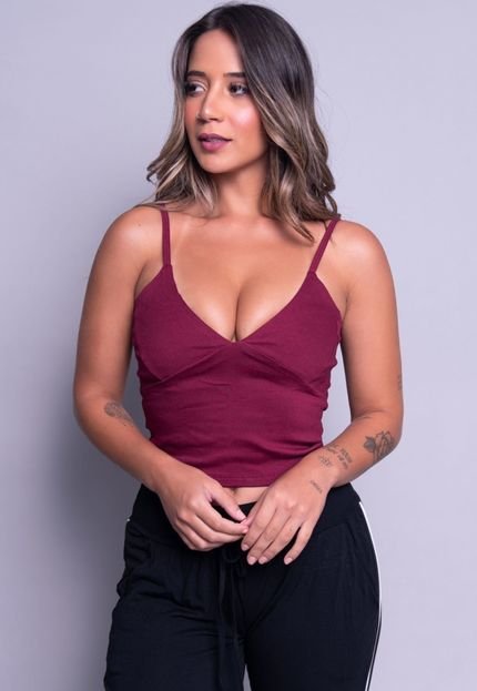 Cropped Feminino Serra e Mar Modas Bengaline Liso Vinho - Marca SERRA E MAR MODAS