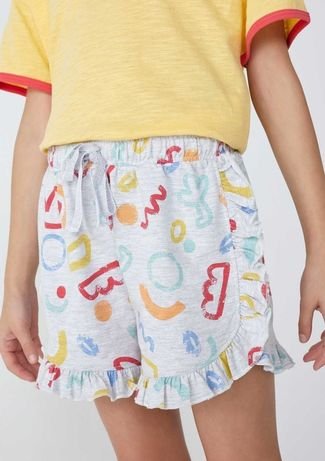 Pijama Infantil Menina Curto Estampado Com Babados Tam 1 A 16 - Amarelo