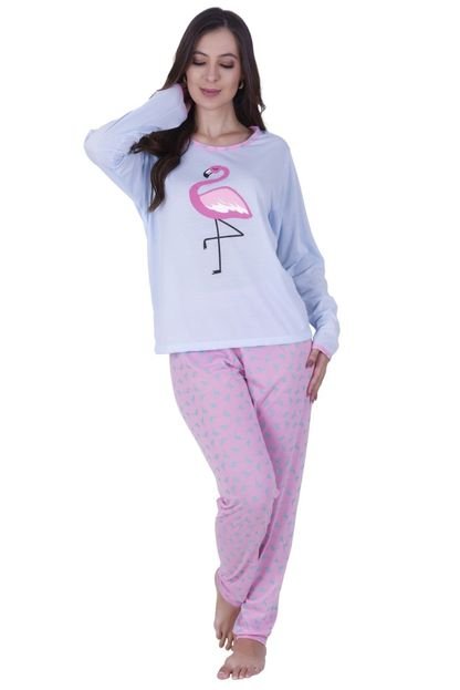 Pijama Inverno Calça Manga Longa Unicórnio Âncora Girafa Vaquinha Flamingo Terra e Mar Azul - Marca TERRA E MAR MODAS
