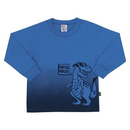 Camiseta Manga Longa Azul - Bebê - Meia Malha Camiseta Azul Ref:47250-140-P - Marca Pulla Bulla