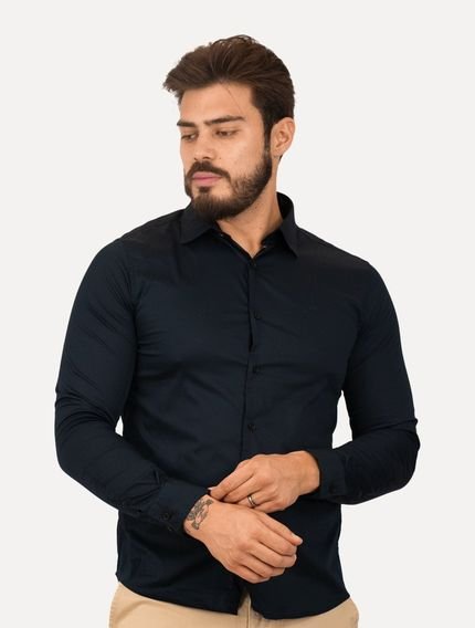 Camisa Calvin Klein Masculina Slim Essential Basic Logo Azul Marinho - Marca Calvin Klein