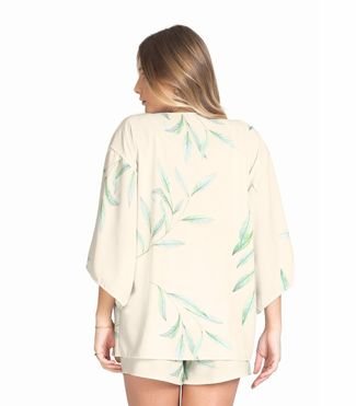 Kimono Feminino Estampado Em Tactel Rovitex Bege