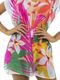 Tunica Blusa Alongada Decote V com Fendas Laterais Crepe Semitransparente Estampa Exclusiva Flor Rosa - Marca 101 Resort Wear