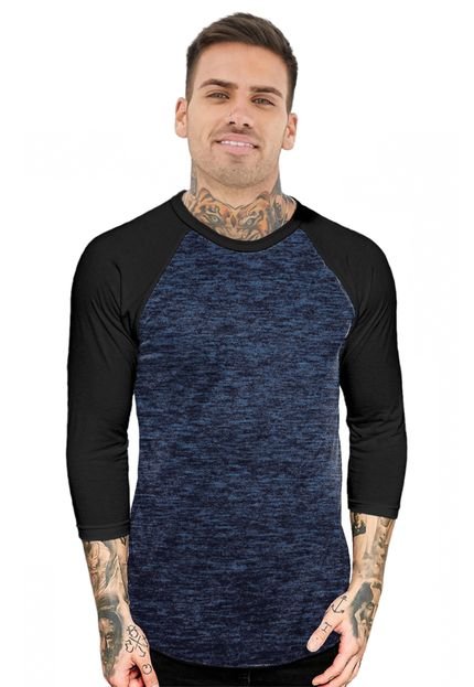 Camiseta Vista Rock Manga 3 4 Raglan Azul Preto - Marca Vista Rock