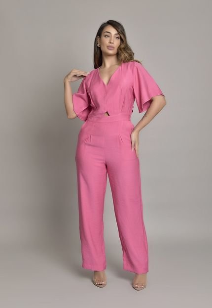 Macacão Longo Feminino com Recortes na Cor Pink Lemier Collection - Marca Lemier Jeans