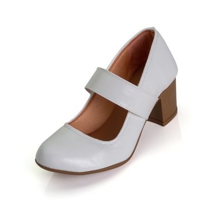 Sapato Scarpin Boneca Salto Médio Grosso Branco - Marca PariShoes