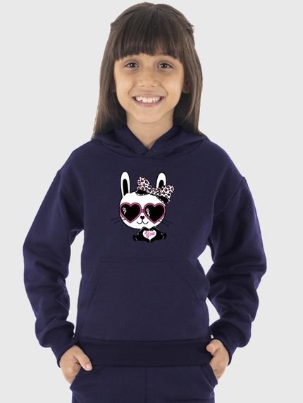 Moletom Canguru Infantil Menina Estampado Panda Óculos Marinho - Marca Benellys