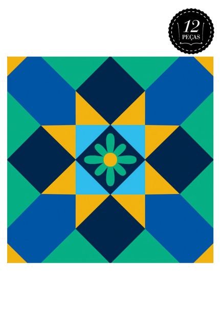 Adesivo Flok Azulejo 12 peças Multicolorido - Marca Flok
