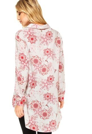 Camisa Triton Floral Off-White/Rosa
