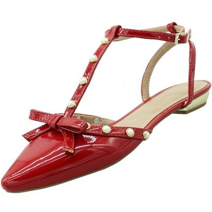 Sapato Adora Verniz Laço Perolas Vermelho Feminina - Marca Adora