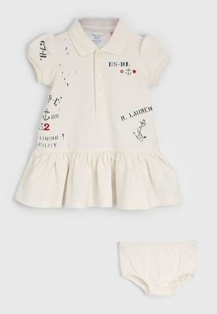Vestido Polo Ralph Lauren Infantil Com Tapa Fralda Off-White - Marca Polo Ralph Lauren