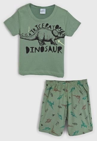 Pijama Abrange Curto Infantil Dinossauro Verde
