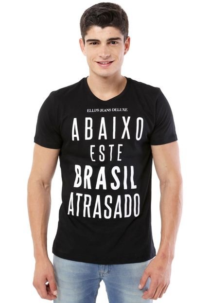 Camiseta Ellus Brasil Atrasado Preta - Marca Ellus