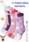 Kit 11 Pares Meia Cano Longo Feminina Menina Infantil Infanto Juvenil linha Premium -Cores Sortidas Estampadas- - Marca INCONXBRAND