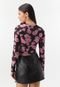 Blusa Cropped Only Tule Floral Preta - Marca Only