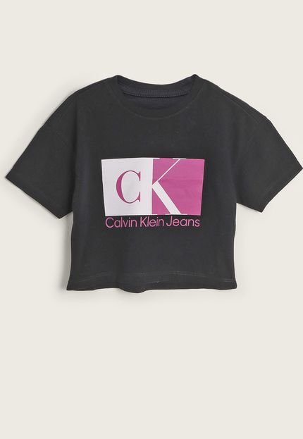 Camiseta Infantil Calvin Klein Kids Logo Bicolor Preta - Marca Calvin Klein Kids