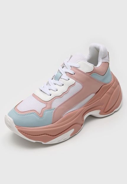 Tênis Dad Sneaker Chunky Forever 21 Recortes Rosa/Azul - Marca Forever 21