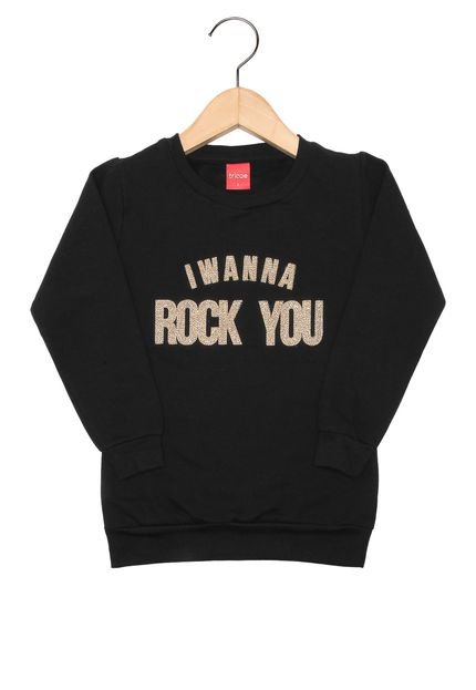 Blusa De Moletom Tricae I Wanna Rock You Preto - Marca Tricae
