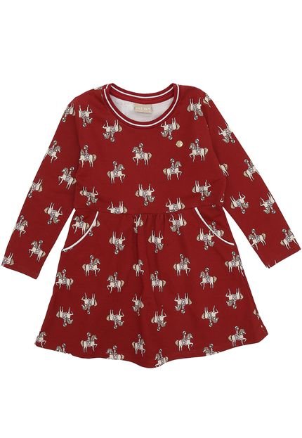 Vestido Milon Infantil Cavalos Vermelho - Marca Milon