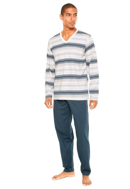 Pijama Pzama Comfort Listrado Bege/Azul - Marca Pzama