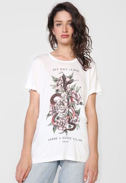 Camiseta Colcci Flores Branca - Marca Colcci