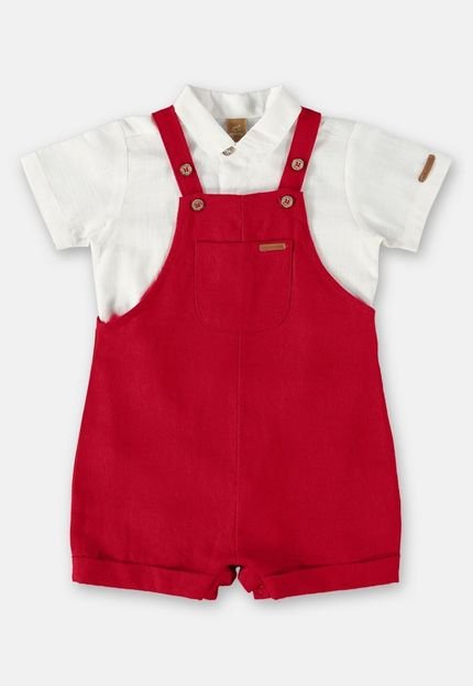 Conjunto Jardineira e Body Camisa Bebê Up Baby Branco - Marca Up Baby