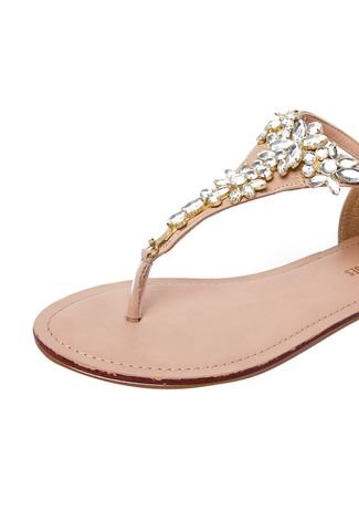 Rasteira DAFITI SHOES Com Pedras Nude - Compre Agora