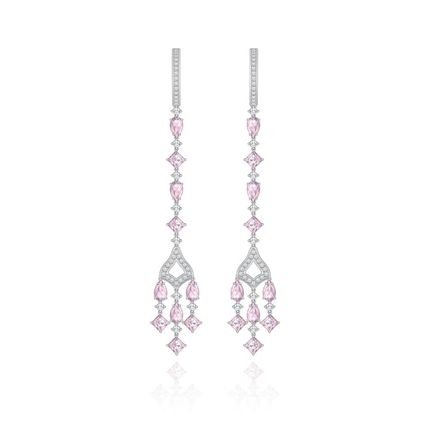 Brinco Chandellier com Quartzo Rosa e Safira em Prata 925 - Marca Monte Carlo