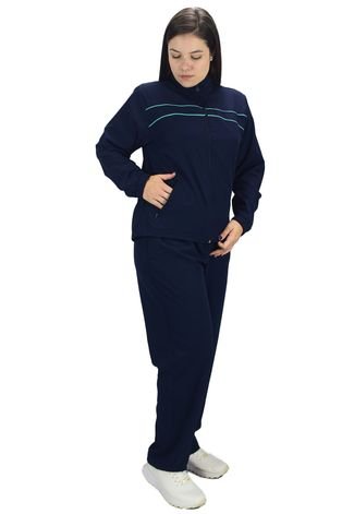 Conjunto Agasalho Feminino Tactel com Elastano Butu Biru  Azul escuro