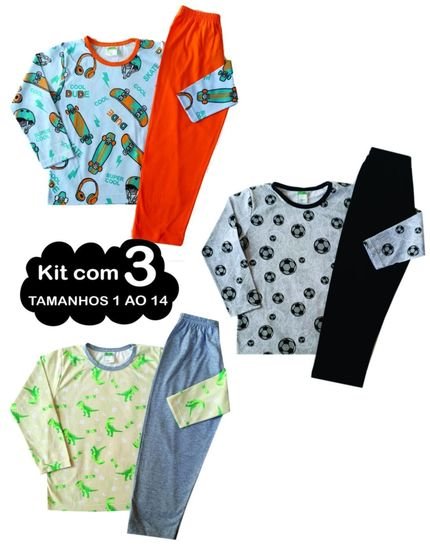 kit 3 Pijama 1 ao 14 Infantil Juvenil Menino Algodão Inverno - Marca CANOAH CONFECÇÃO